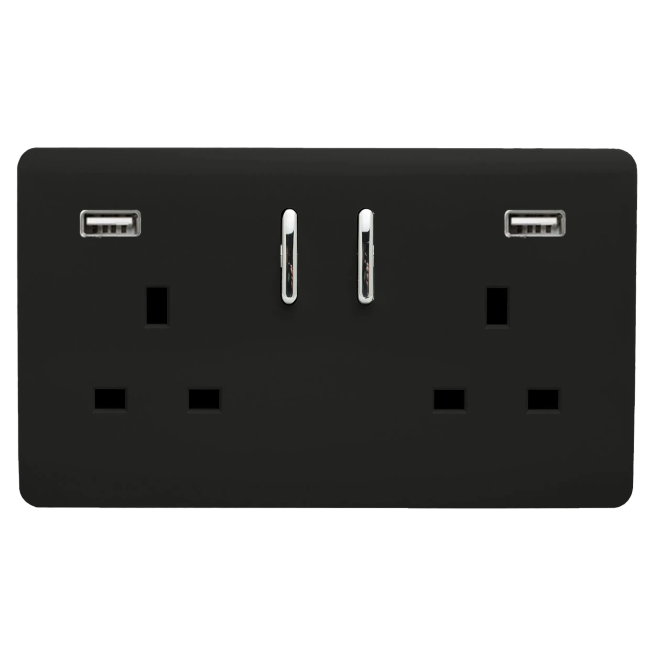 2 Gang 13Amp Short S/W Double Socket With 2x3.1Mah USB Piano Black